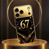 Gilded Oval Numbers Pattern Gold Metallic Paint Glass Case For iPhone