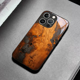 Resin Wood Art Splicing Pattern Tempered Glass Black Case For iPhone