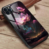 Luxury Lotus Flower Print Glass Phone Case For iPhone