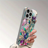 Luxury Colorful Flowers Pattern Glass Electroplated Case For iPhone