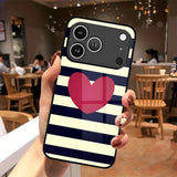 Creative Striped Heart Pattern Tempered Glass Case For iPhone