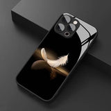 Luxury White Feather Pattern Tempered Glass Case For iPhone