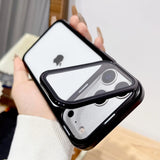 Plating Fold Glass Camera Lens Holder Clear Thin Hard Case for iPhone