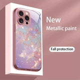 Pink Maple Leaf Pattern Pink Metallic Tempered Glass Case For iPhone