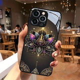 Golden Lotus Flower Tempered Glass Phone Case For iPhone