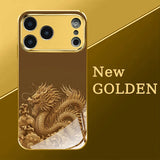 Brown Gold Dragon Pattern Gold Metallic Paint Glass Case For iPhone