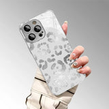 Grey Leopard Print Electroplated Glass Phone Case For iPhone