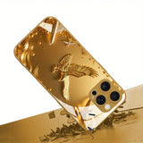 Golden Eagle Pattern Gold Metallic Paint Glass Case For iPhone