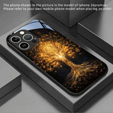 Jinhui Life Tree Pattern Tempered Glass Black Phone Case For iPhone