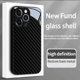 Black Carbon Fiber Texture Tempered Glass Black Case For iPhone