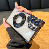 Luxury Magnetic Plating Stand Shockproof Clear Case For Samsung