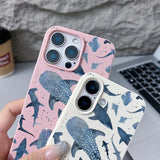 Ocean Shark Whale Pattern Leather Texture TPU Case For iPhone
