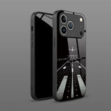 Night View Runway Airplane Tempered Glass Black Case For iPhone