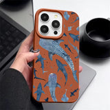 Ocean Shark Whale Pattern Leather Texture TPU Case For iPhone