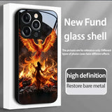 Phoenix Flame Pattern Tempered Glass Black Case For iPhone