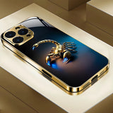 Cool Golden Scorpion Pattern Gold Metallic Paint Tempered Glass Case For iPhone