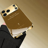 Minimalist Letters Pattern Gold Metallic Paint Glass Case For iPhone