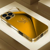 Simple Line Eagle Pattern Gold Metallic Paint Glass Phone Case For iPhone