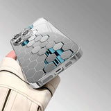 Silver Gradient Honeycomb Pattern Glass Electroplated Case For iPhone
