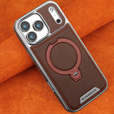 Magnetic Rotat Bracket Luxury Leather Phone Case For iPhone