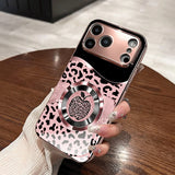 Sparkling Pink Leopard Metallic Tempered Glass Case For iPhone