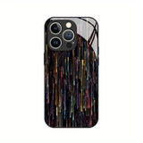 Colorful Stripes Pattern Tempered Glass Black Case For iPhone