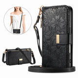 PU Leather Zipper Crossbody Flip Wallet Card Slot with 2 Lanyads Case For Samsung Galaxy