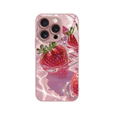 Delicious Strawberry Pattern Pink Metallic Paint Glass Phone Case For iPhone
