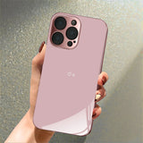 Love Heart Pattern Pink Metallic Tempered Glass Case For iPhone