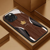 Luxury Maple Leaf Wood Grain Curve Pattern Glass Phone Case For iPhone