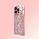 Fashion Pink Leopard Print Metallic Paint Glass Hard Phone Case For iPhone