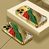 High End Gilded Pattern Gold Metallic Paint Tempered Glass Case For iPhone