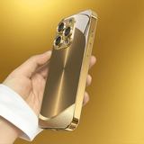 Golden metal brushed pattern straightedge trendy electroplated gold glass case For iphone