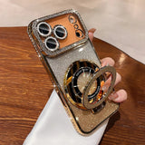 Plating For Magnetic Stand Holder Rhinestones Case For iPhone