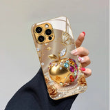 Luxury Golden For Apple Pattern Metallic Paint Glass Phone Case For iPhone