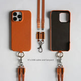 Luxury USB Charging Cable Genuine Leather Case For iPhone