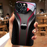 Red Carbon Fiber For Apple Pattern Glass Black Case For iPhone