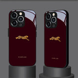 Wine Red Leopard Pattern Tempered Glass Phone Case For iPhone