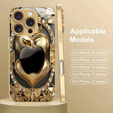 Fashion Diamond For Apple Print Gold Metallic Paint Glass Case For iPhone