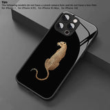 Golden Leopard Pattern Tempered Glass Black Case For iPhone