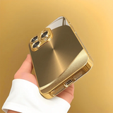 Golden metal brushed pattern straightedge trendy electroplated gold glass case For iphone