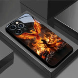 Phoenix Flame Pattern Tempered Glass Black Case For iPhone