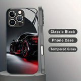 Black Cool Car Pattern Glass Material Phone Case For iPhone