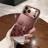 Cute Love Heart Pink Metallic Tempered Glass Case For iPhone