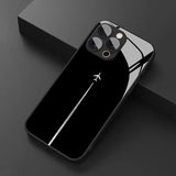 Sky Airplane Contrail Pattern Tempered Glass Phone Case For iPhone