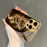 Golden Lightning Dragon Pattern Metallic Paint Glass Phone Case For iPhone