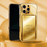 Gold Pure Gold Bar Pattern Gold Metallic Paint Glass Phone Case For iPhone