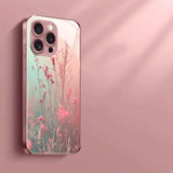 Elegant Pink Flower Pattern Pink Metallic Paint Glass  Case For iPhone