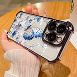 Art Blue Butterfly Plating Clear Camera Protective Case For IPhone