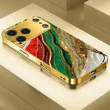 High End Gilded Pattern Gold Metallic Paint Tempered Glass Case For iPhone